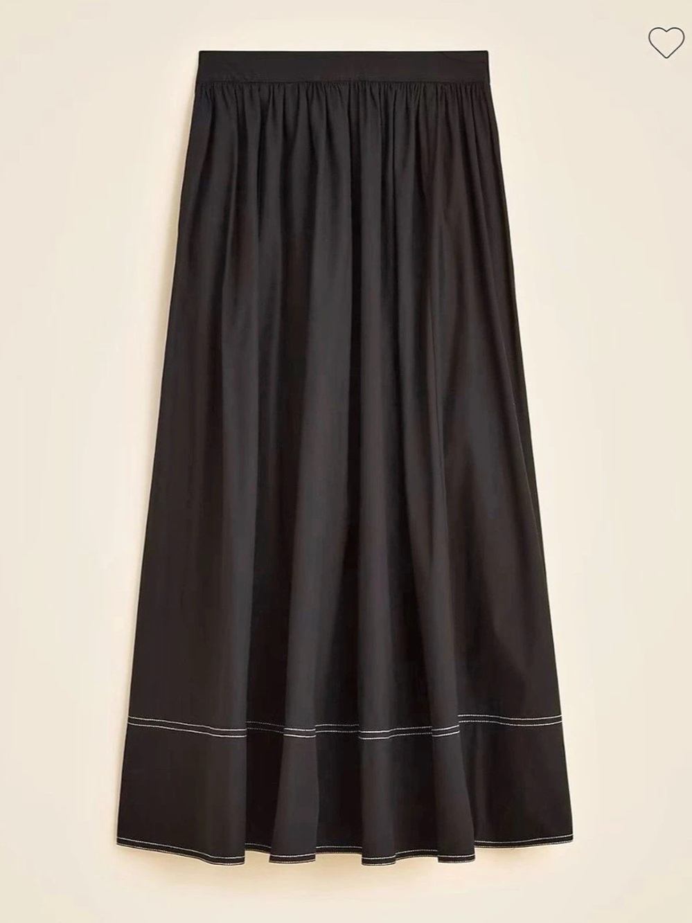 J.Crew Black Contrast-stitch midi skirt in cotton poplin